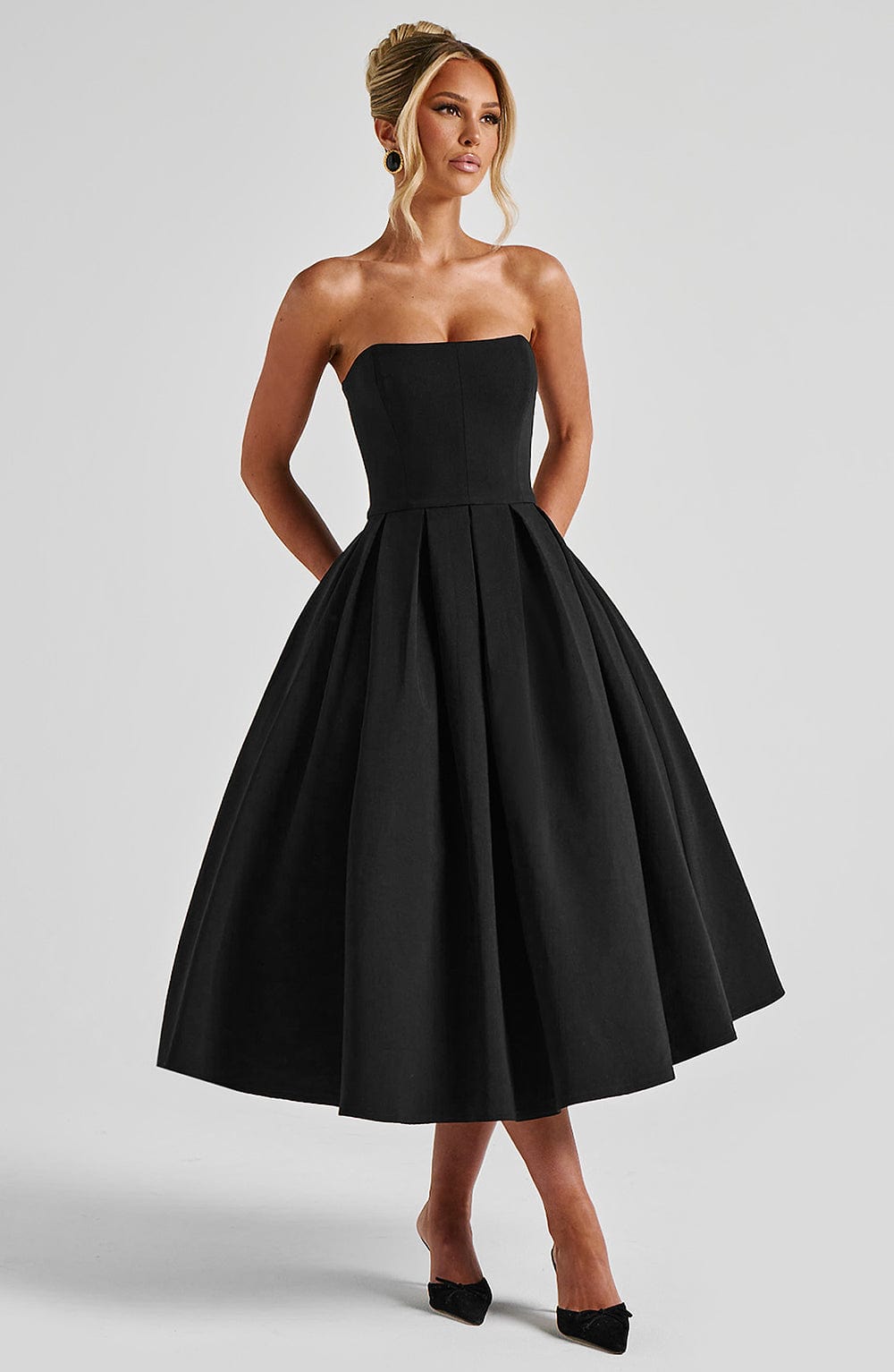 Women's Black Floral Midi Dress