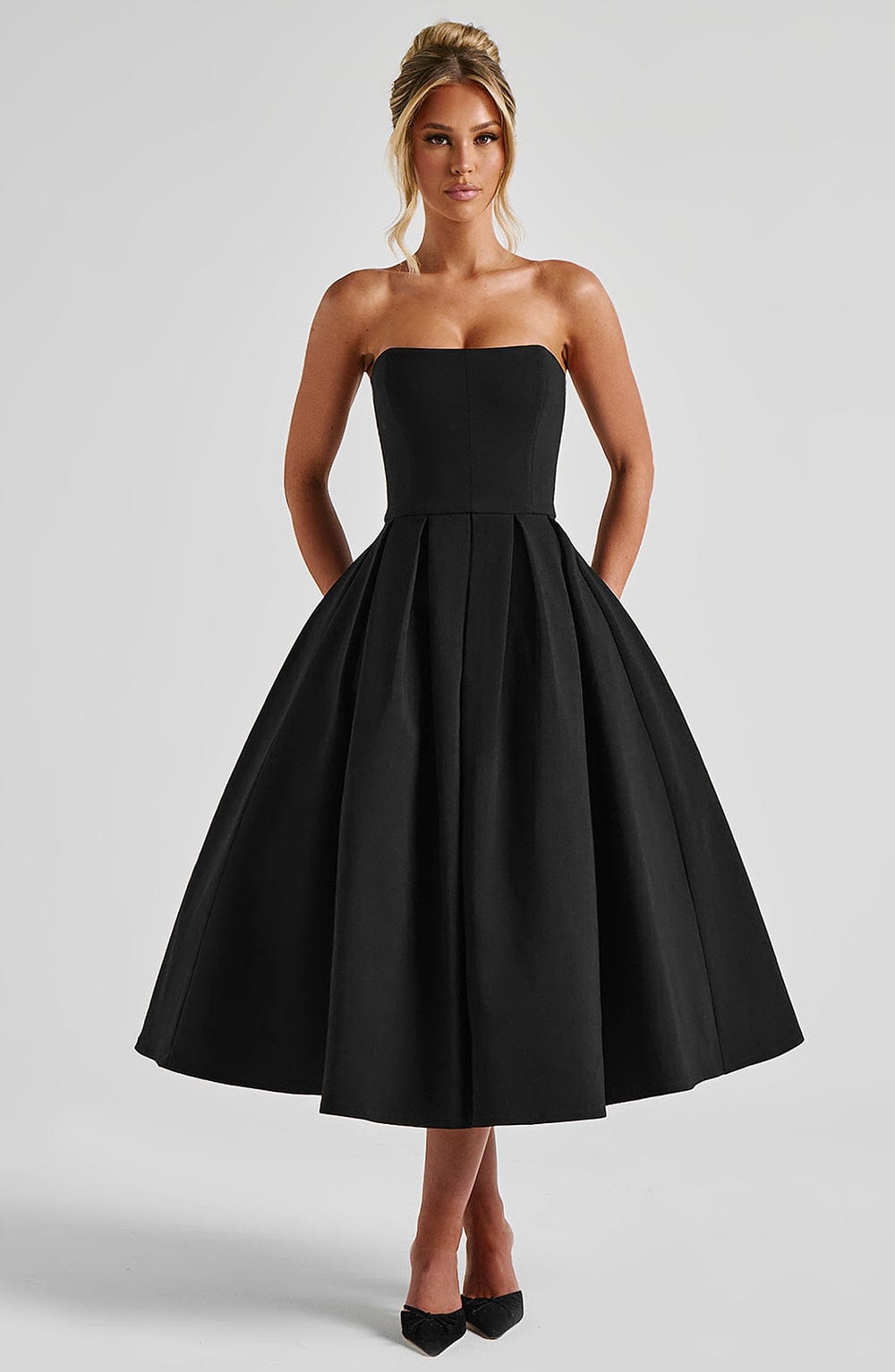 Women's Black Floral Midi Dress