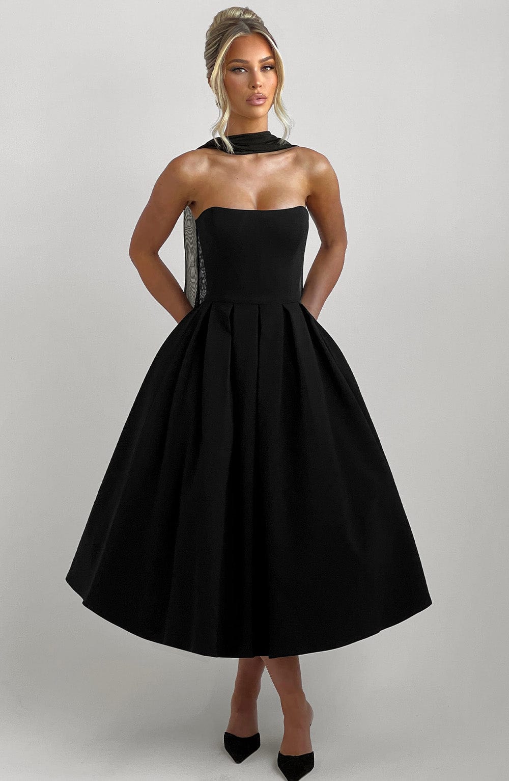 Women's Black Floral Midi Dress