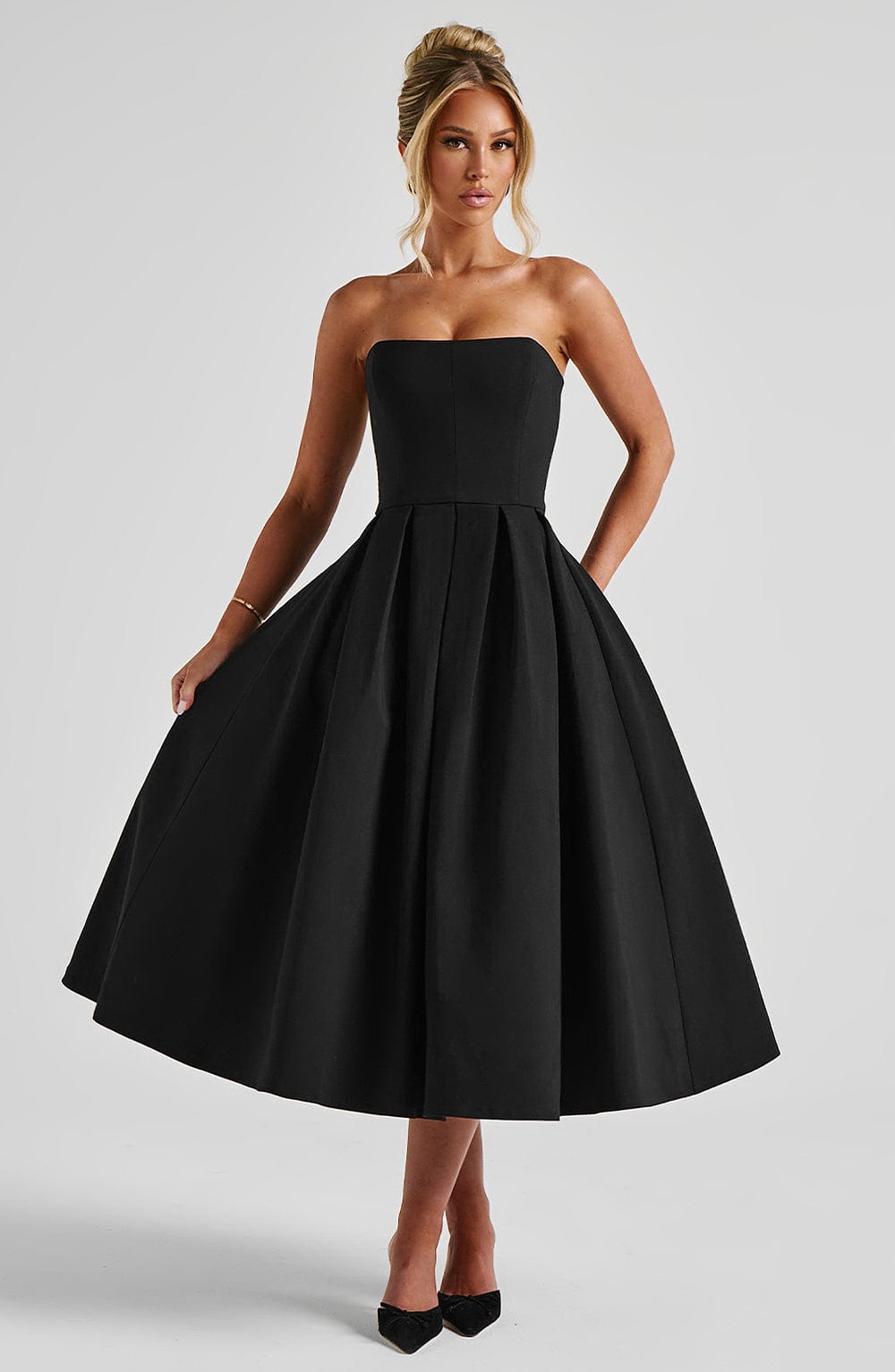 Women's Black Floral Midi Dress