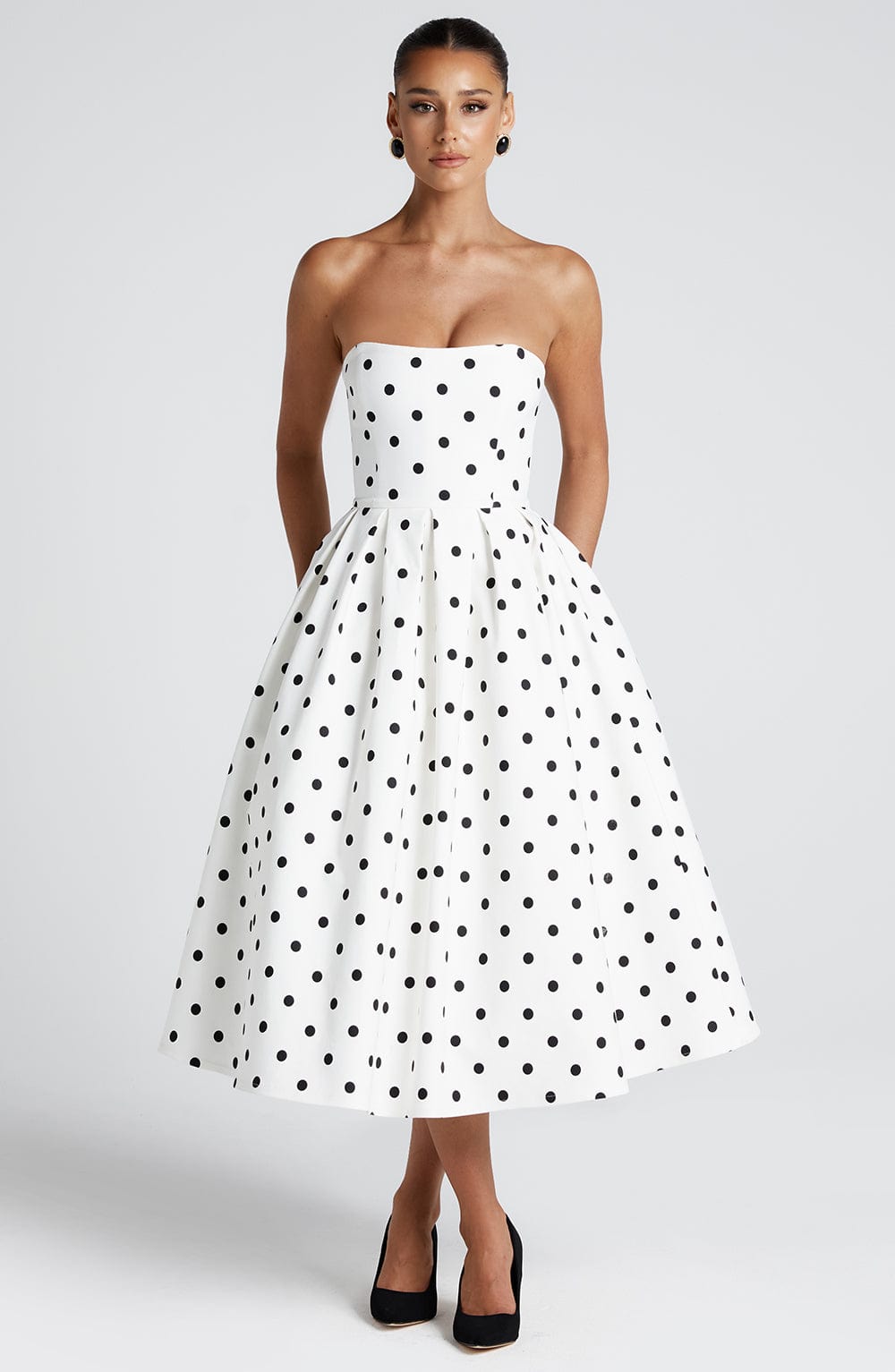 Women's Black & White Polka Dot Midi Dress