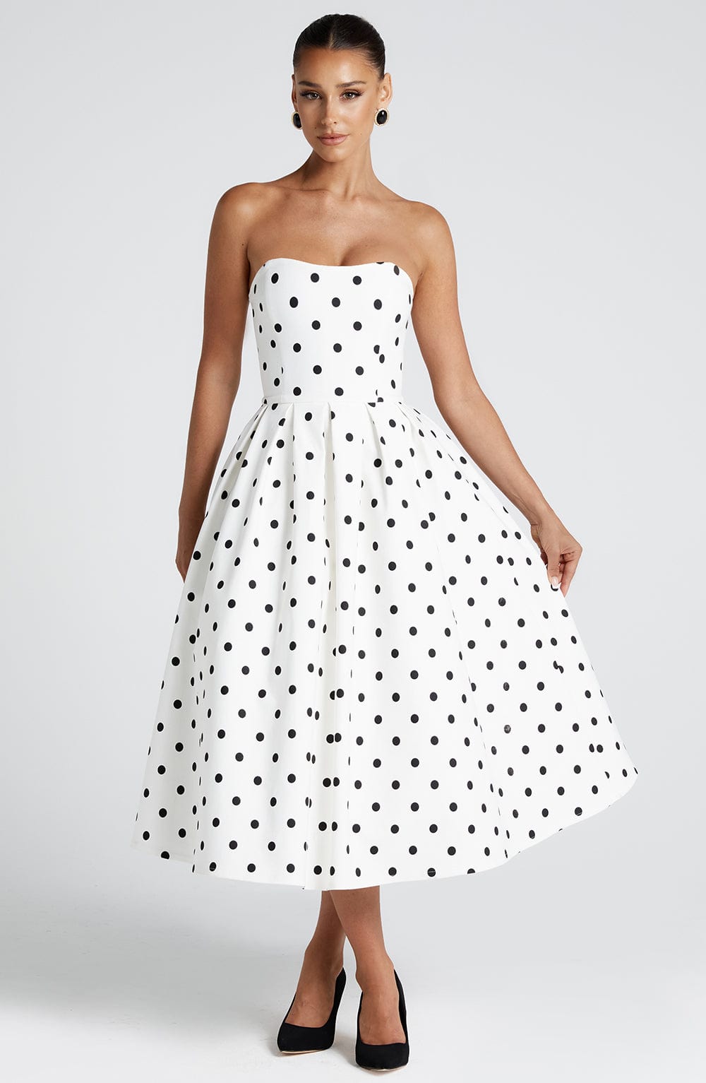 Women's Black & White Polka Dot Midi Dress
