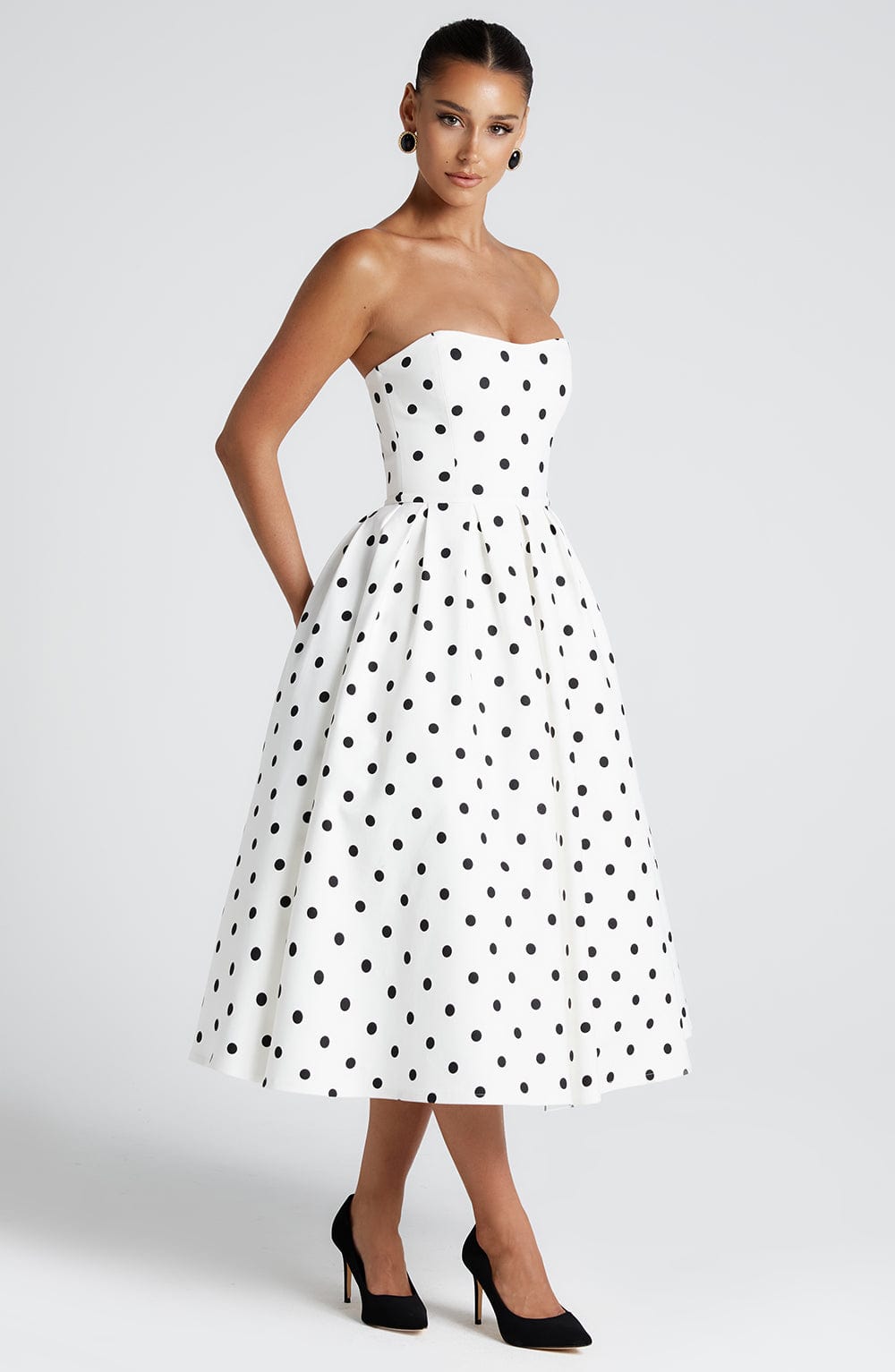 Women's Black & White Polka Dot Midi Dress