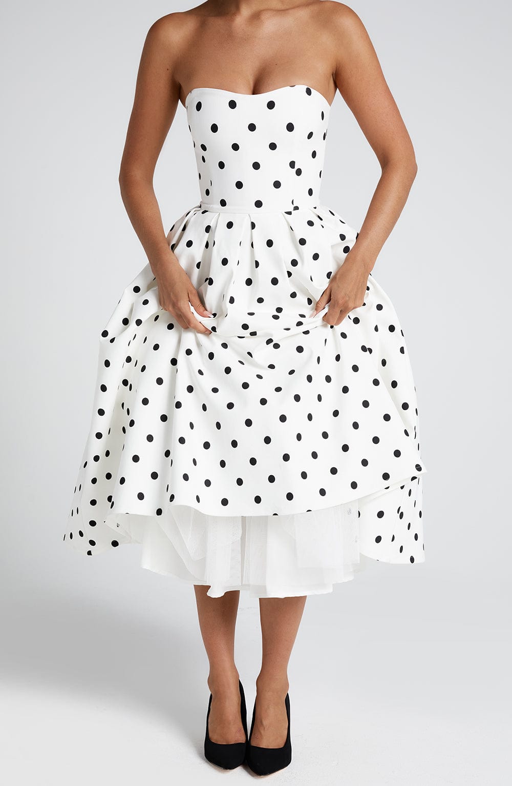 Women's Black & White Polka Dot Midi Dress