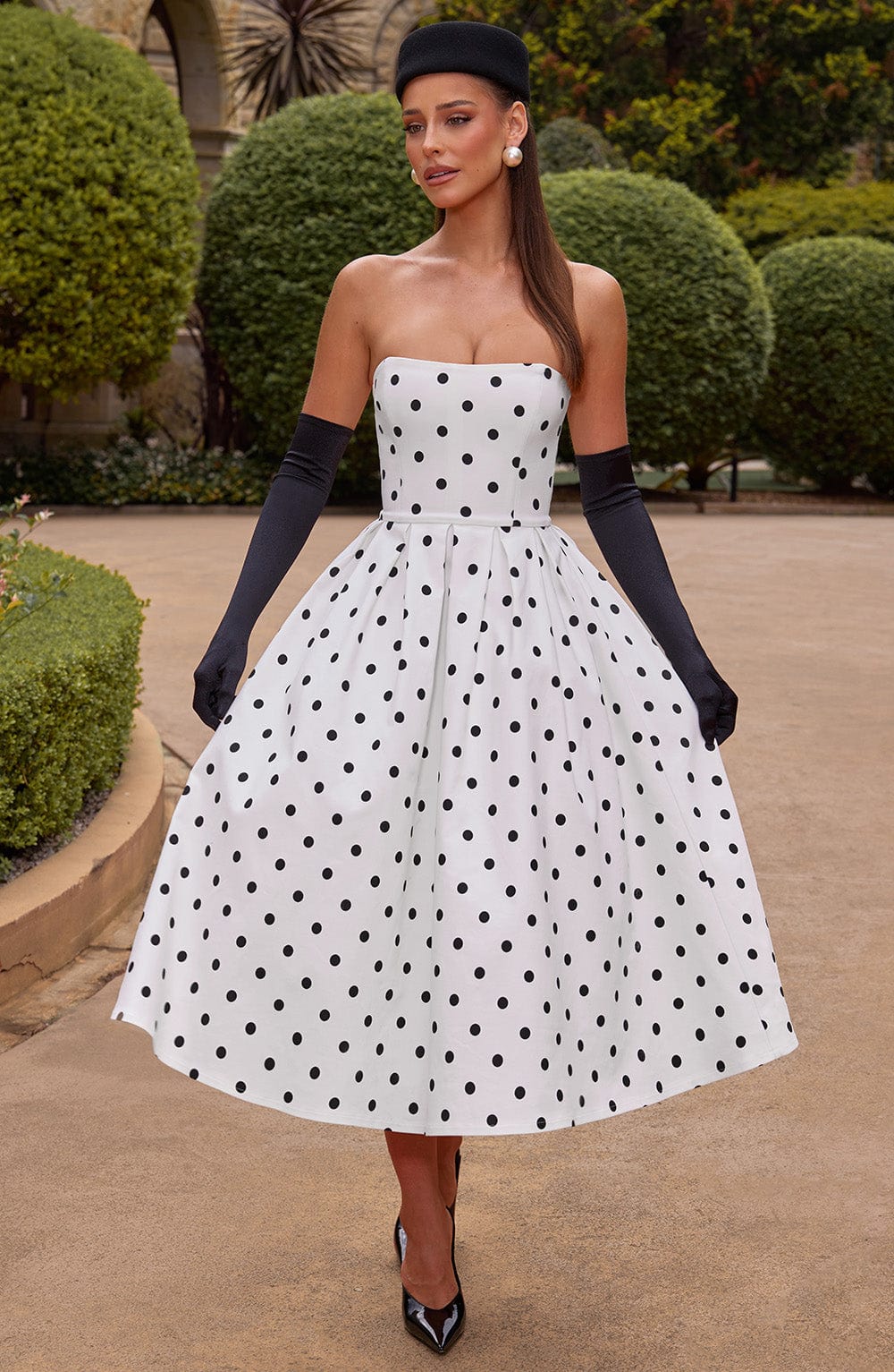 Women's Black & White Polka Dot Midi Dress