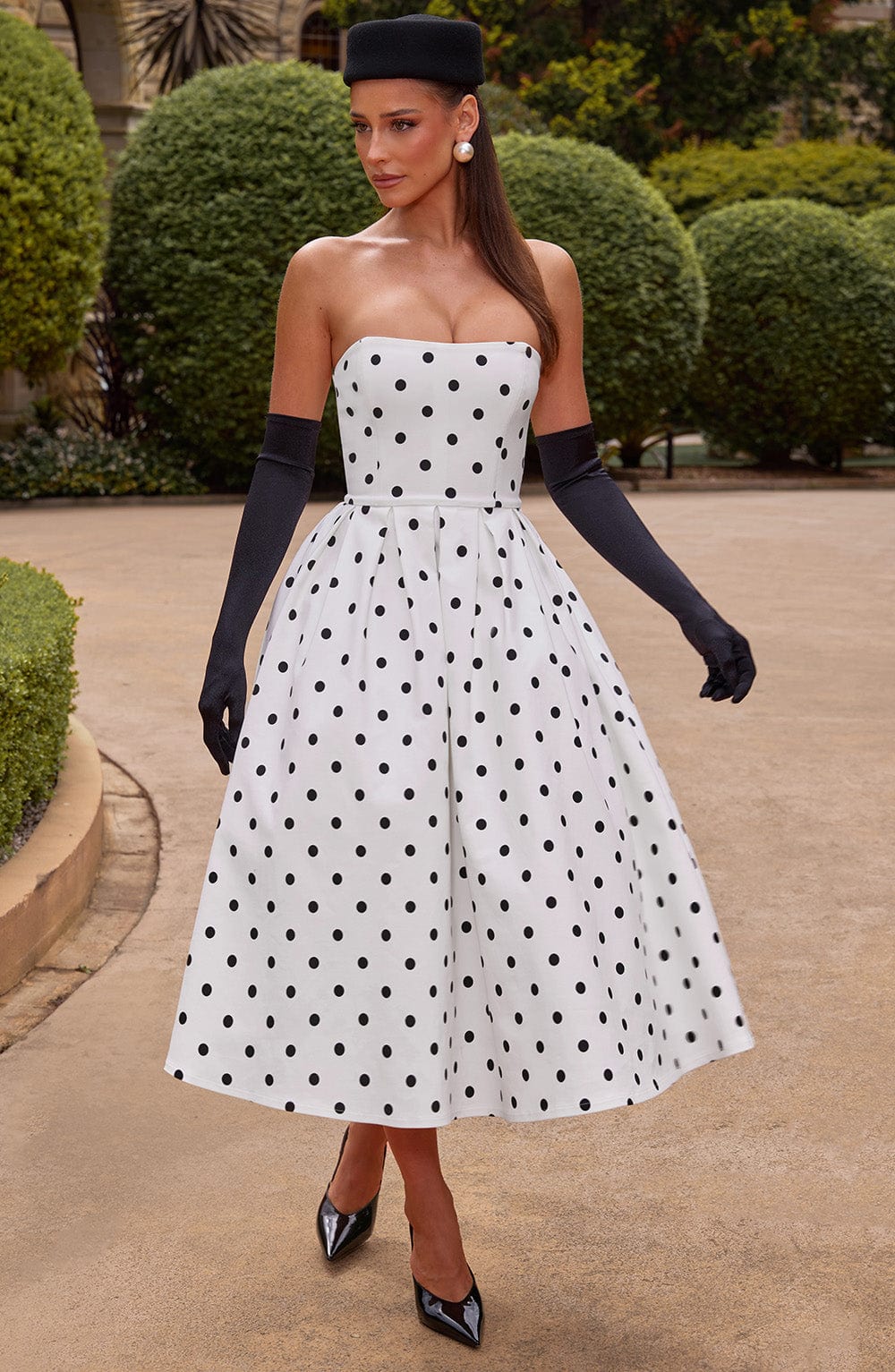 Women's Black & White Polka Dot Midi Dress