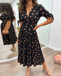 Women's Polka Dot V-Neck Midi Dress