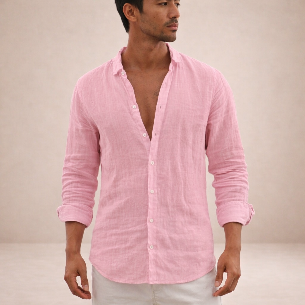 Men's Linen Open Collar Shirt