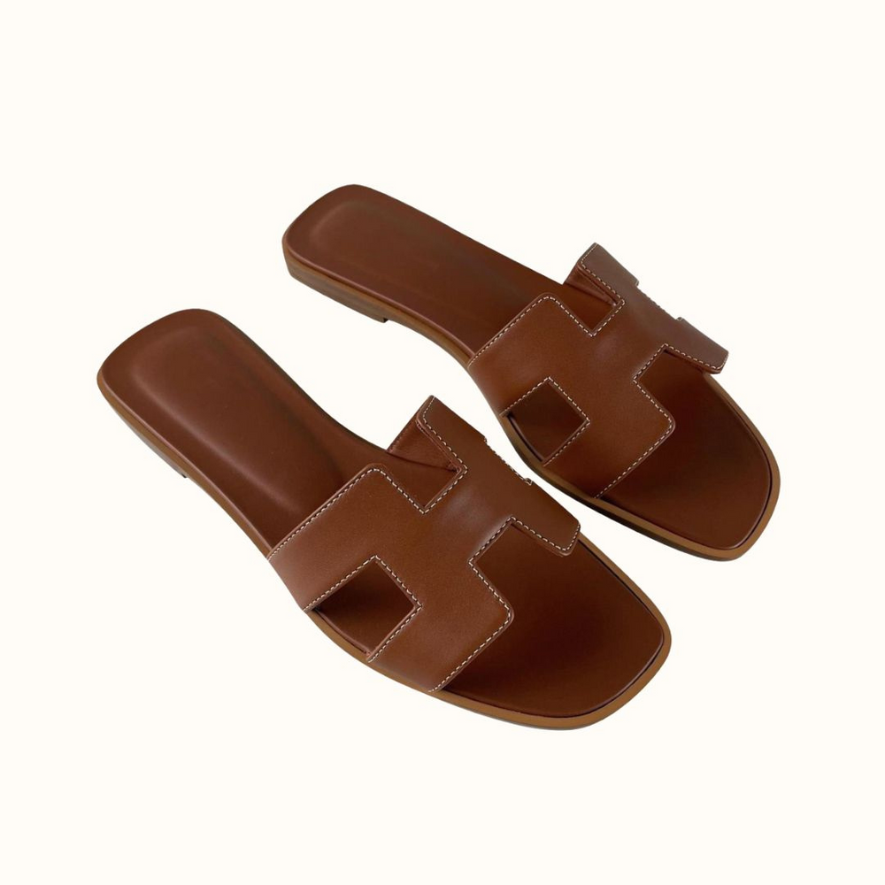 Women's Leather H-Strap Low Heel Sandals