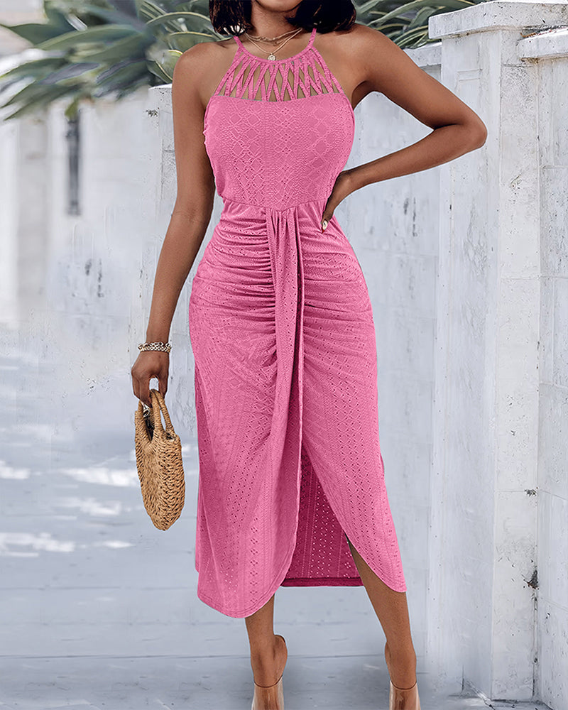 Women's Halter Knit Jacquard Slit Dress