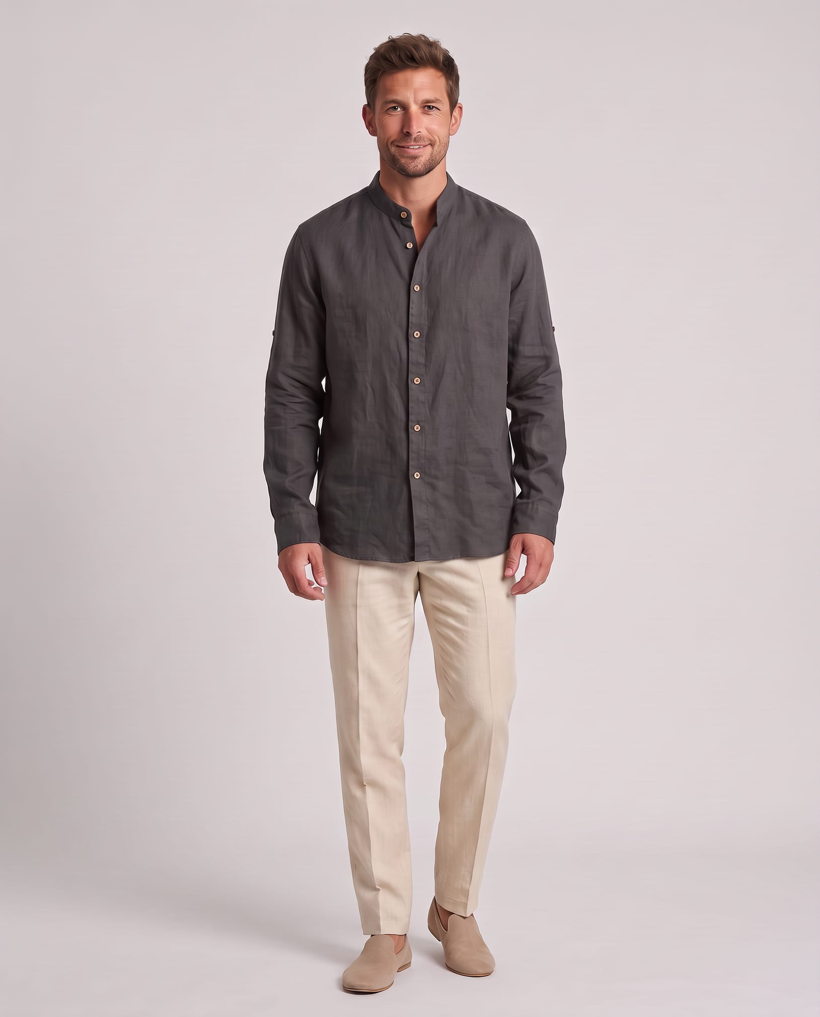 Japanese Style Katana Oversized Shirt Dark Gray – model front view