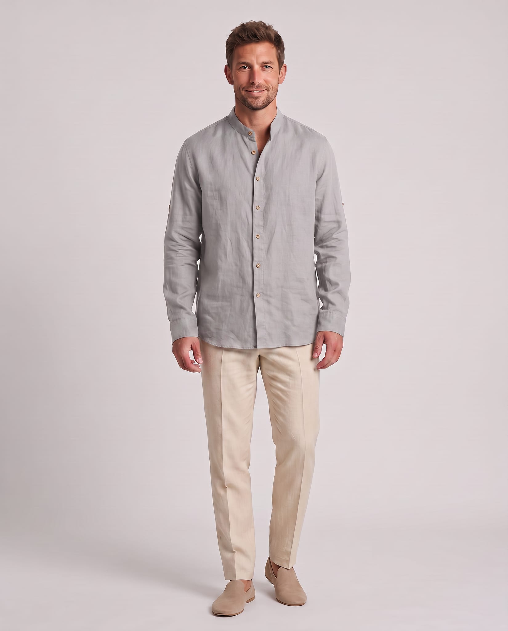 Japanese Style Katana Oversized Shirt Light Gray – model front view
