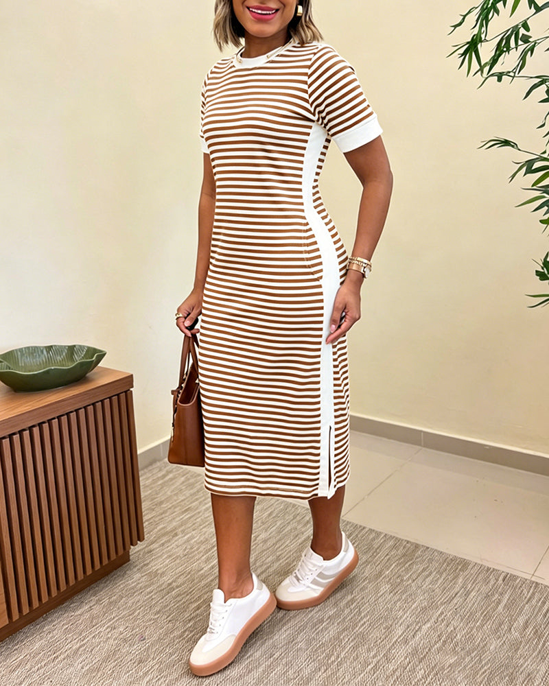 Women's Striped Colorblock T-Shirt Dress