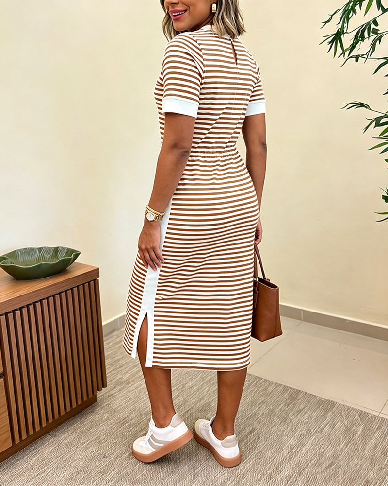 Women's Striped Colorblock T-Shirt Dress