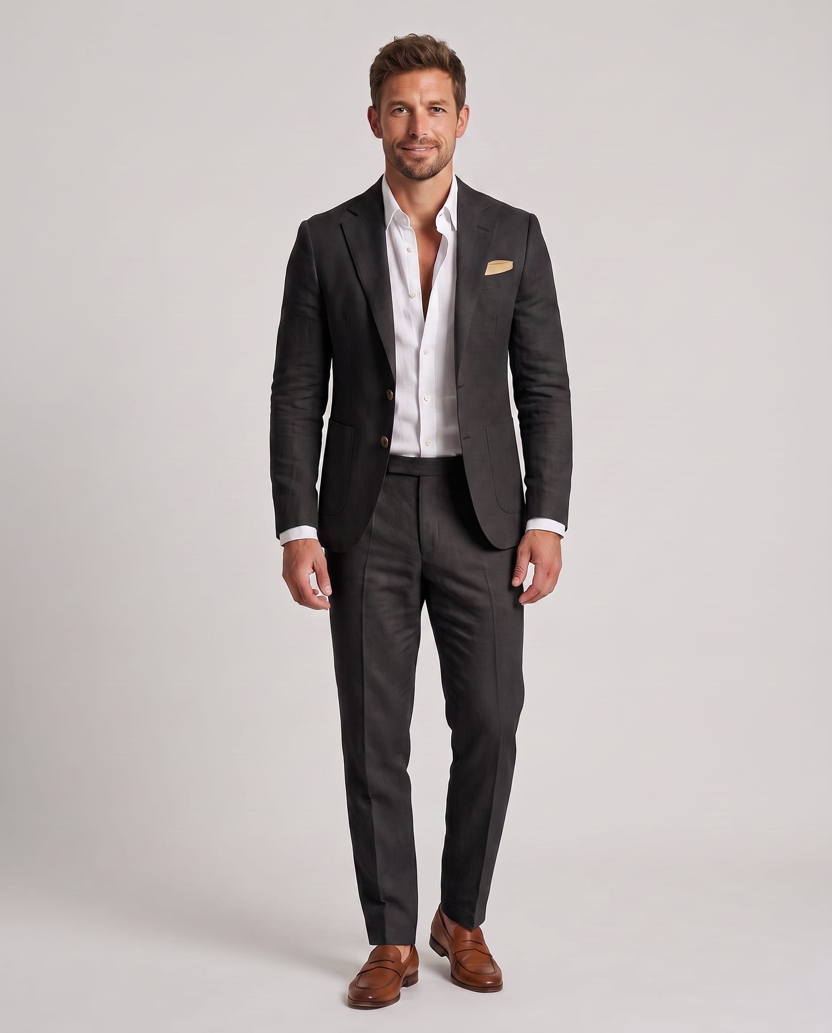 Men's Linen Suit Black – model front view