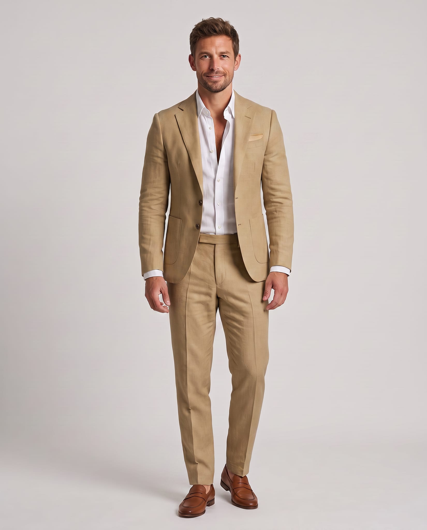 Men's Linen Suit Khaki – model front view