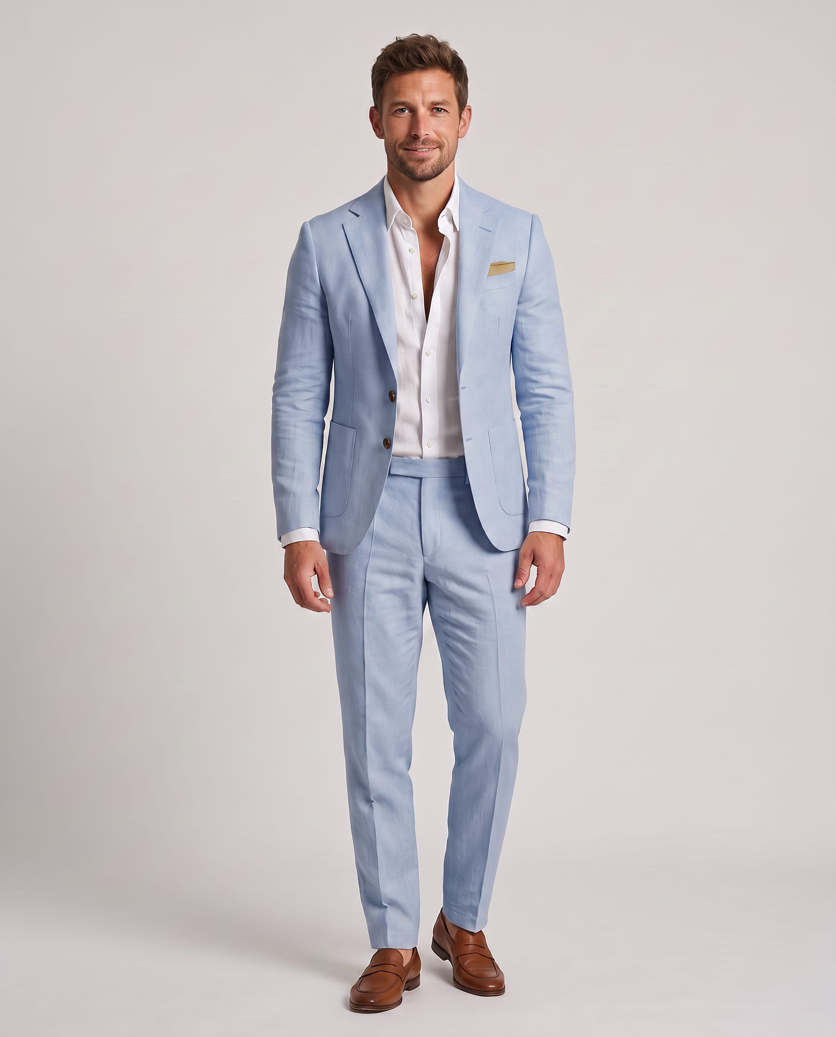 Men's Linen Suit Light Blue – model front view