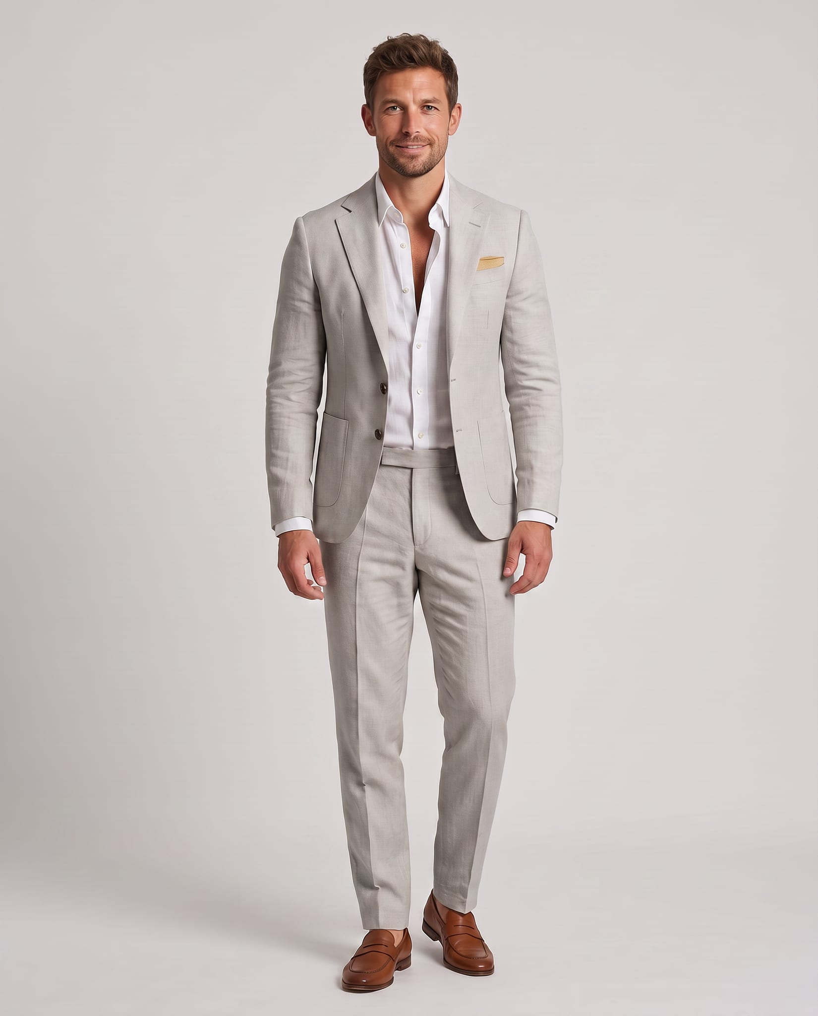 Men's Linen Suit Light Gray – model front view