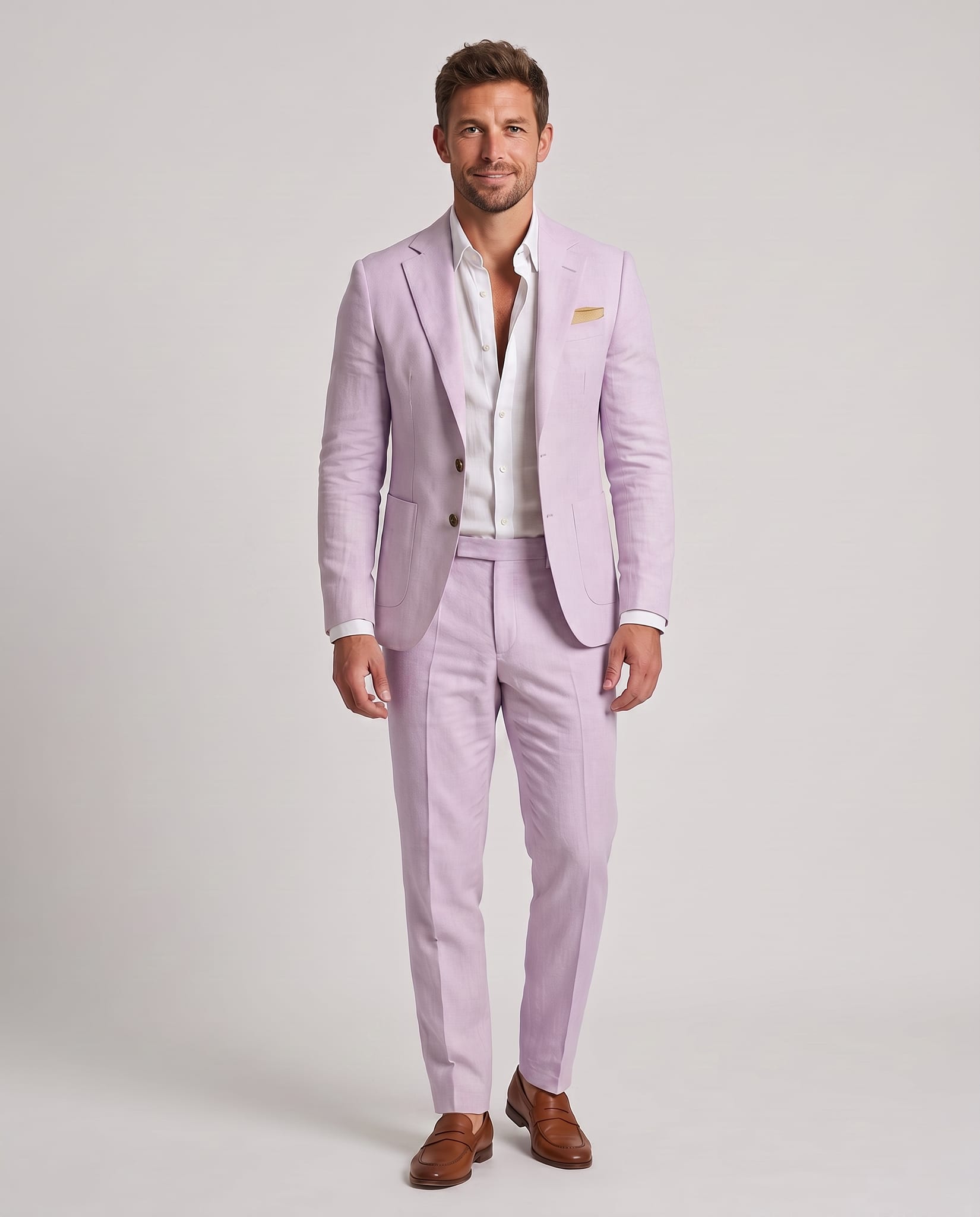 Men's Linen Suit Lila – model front view