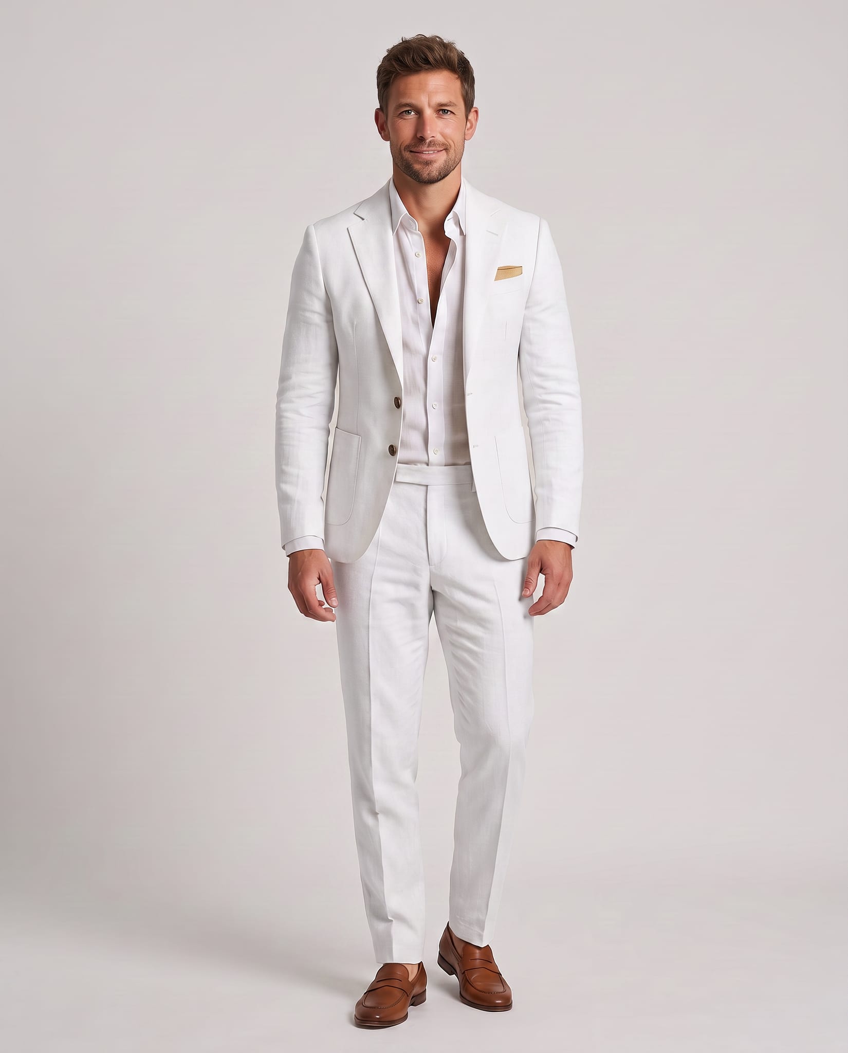 Men's Linen Suit White – model front view