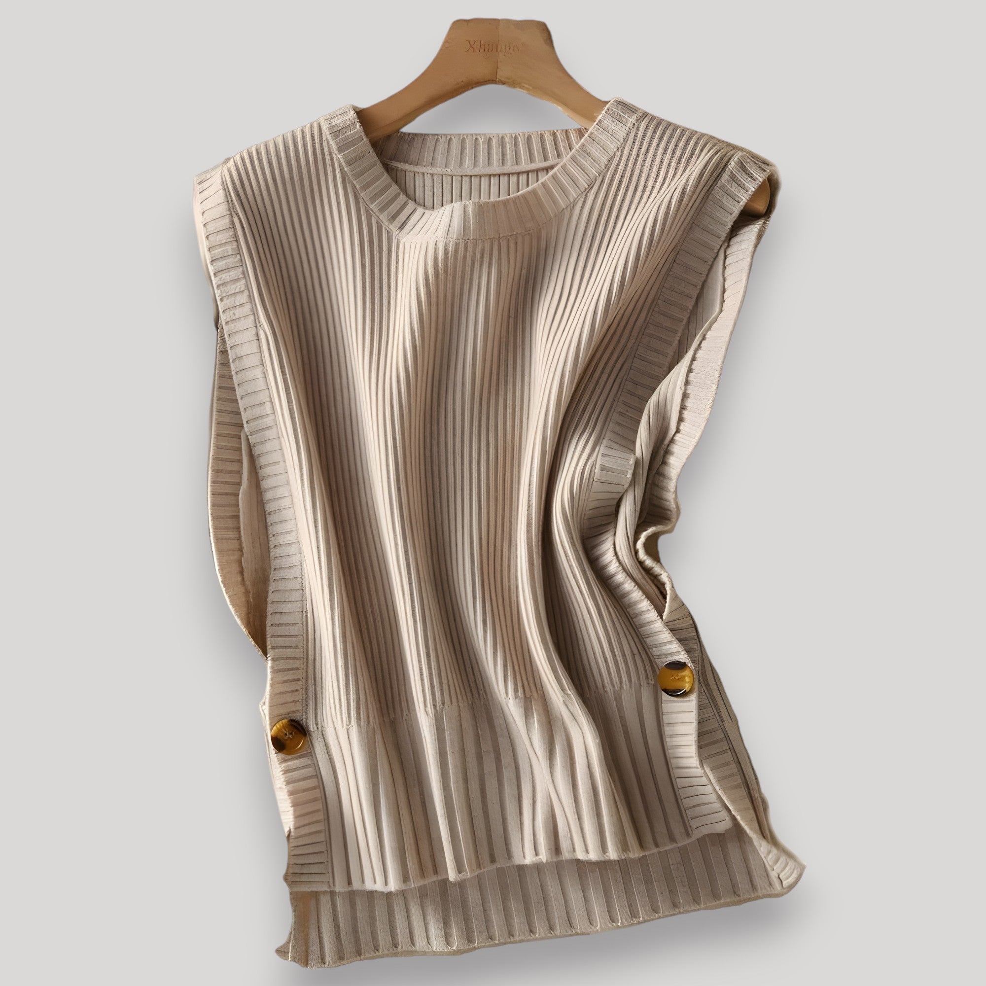 Ribbed Knit Sleeveless Vest – Beige