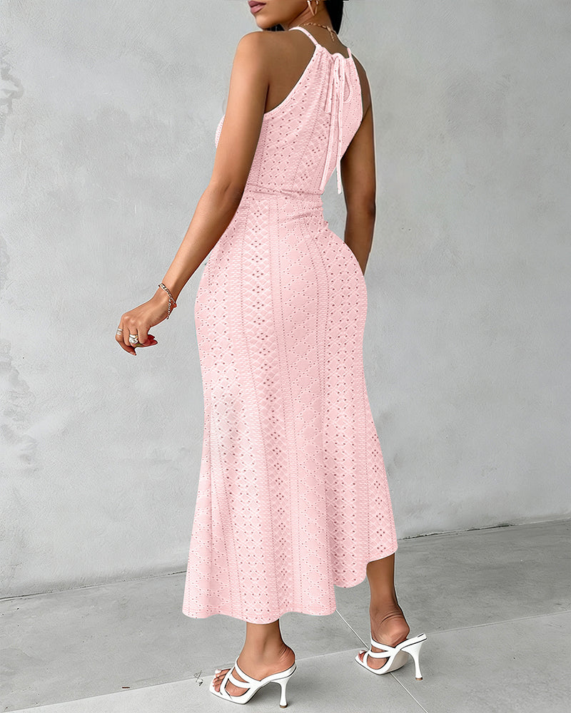 Women's Halter Knit Jacquard Slit Dress