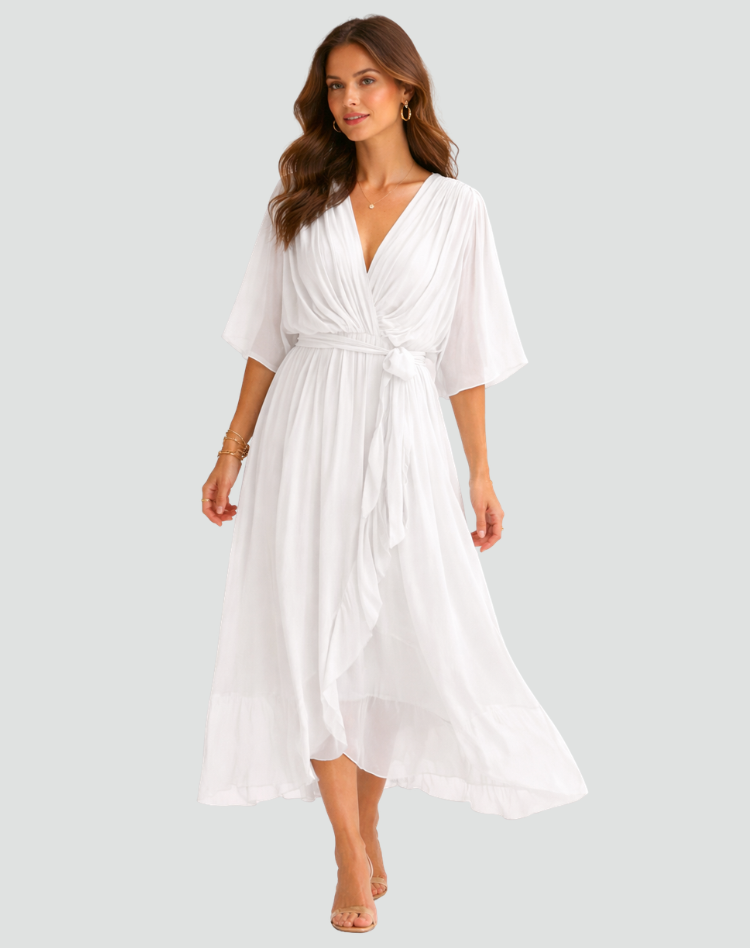 Women's Wrap Neck Midi Dress