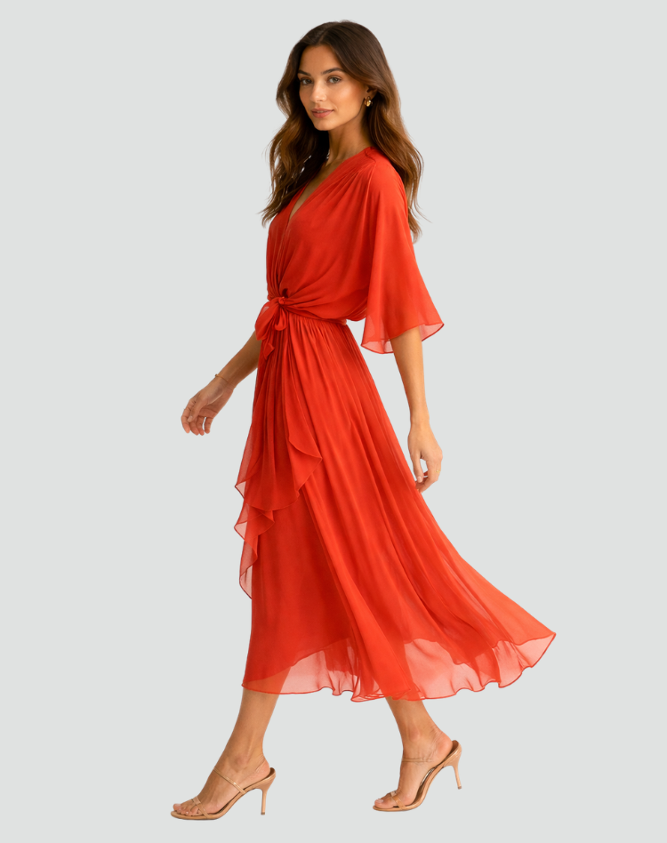 Women's Wrap Neck Midi Dress