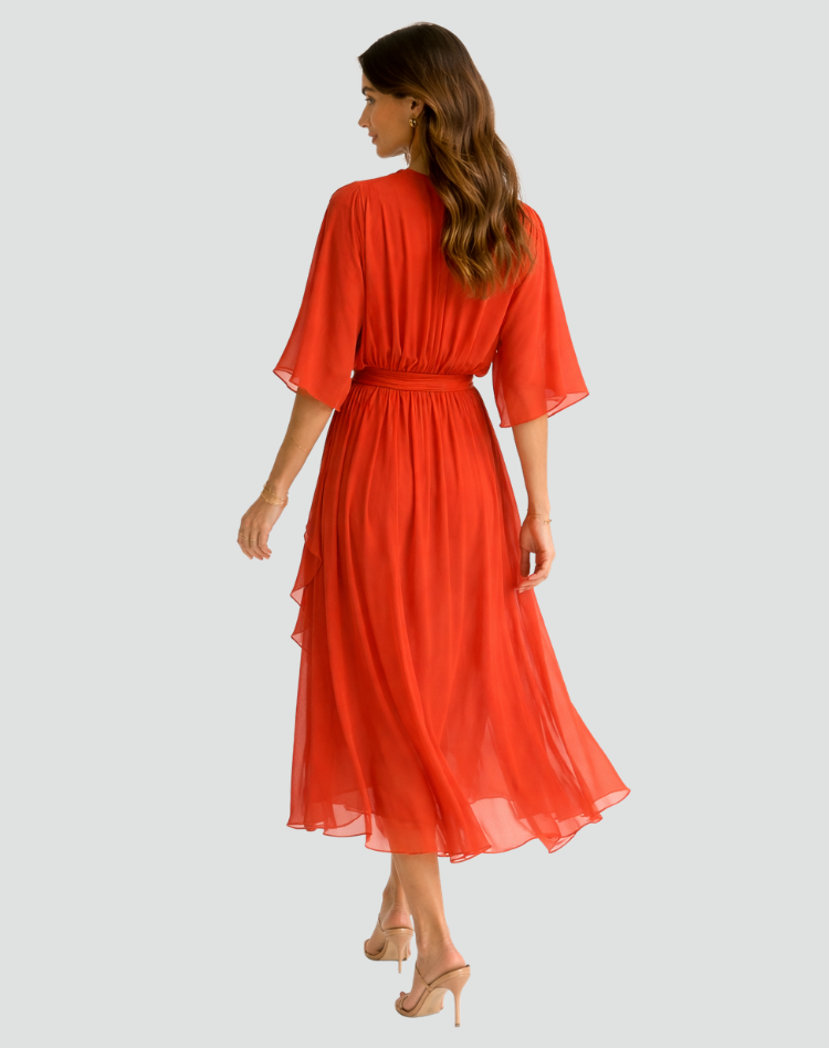 Women's Wrap Neck Midi Dress