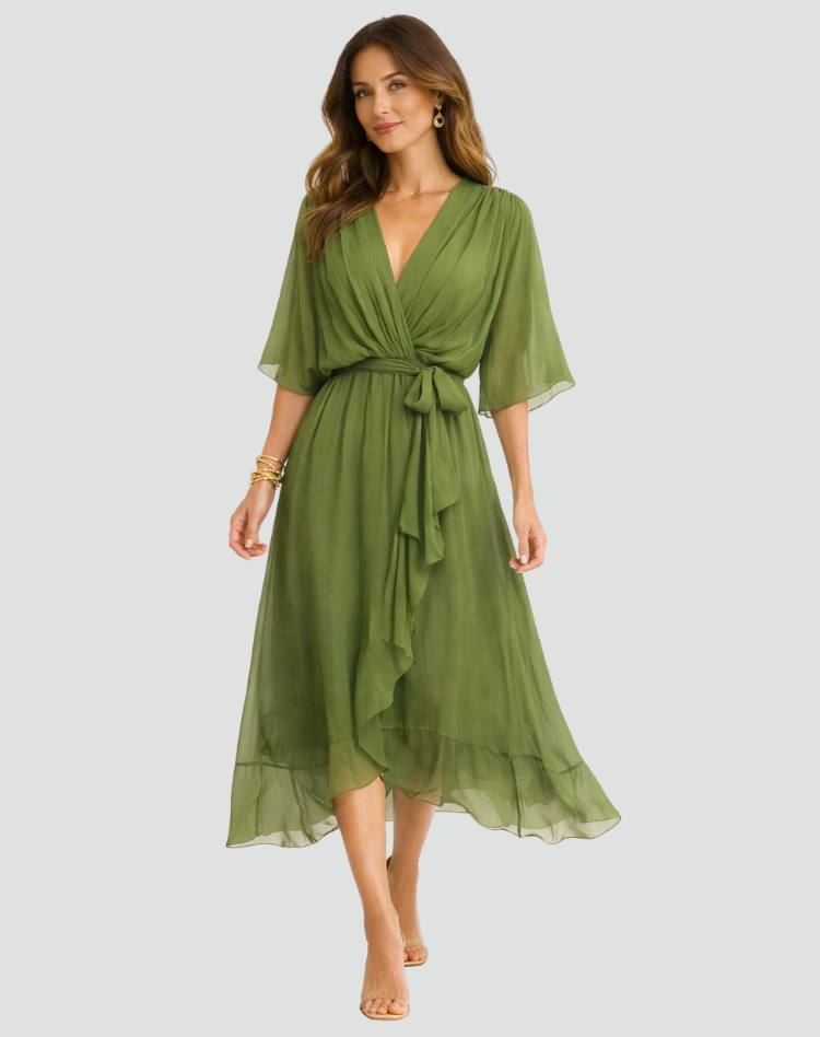 Women's Wrap Neck Midi Dress