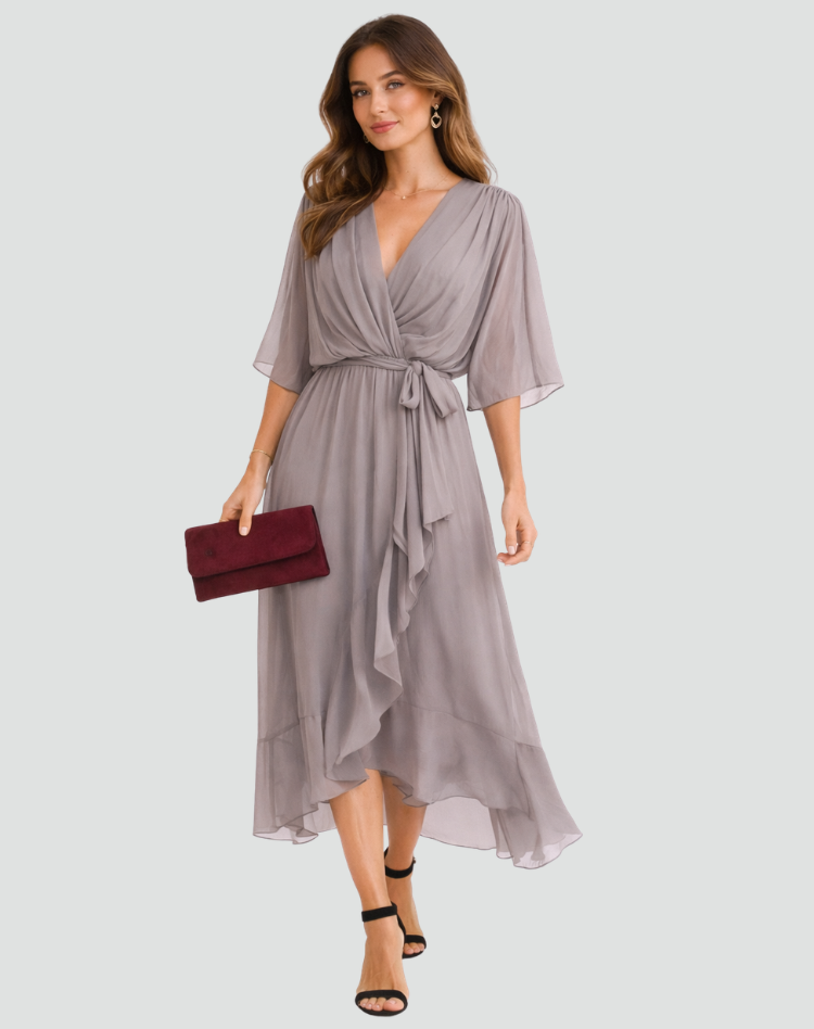 Women's Wrap Neck Midi Dress