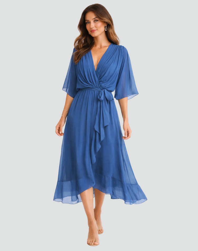 Women's Wrap Neck Midi Dress