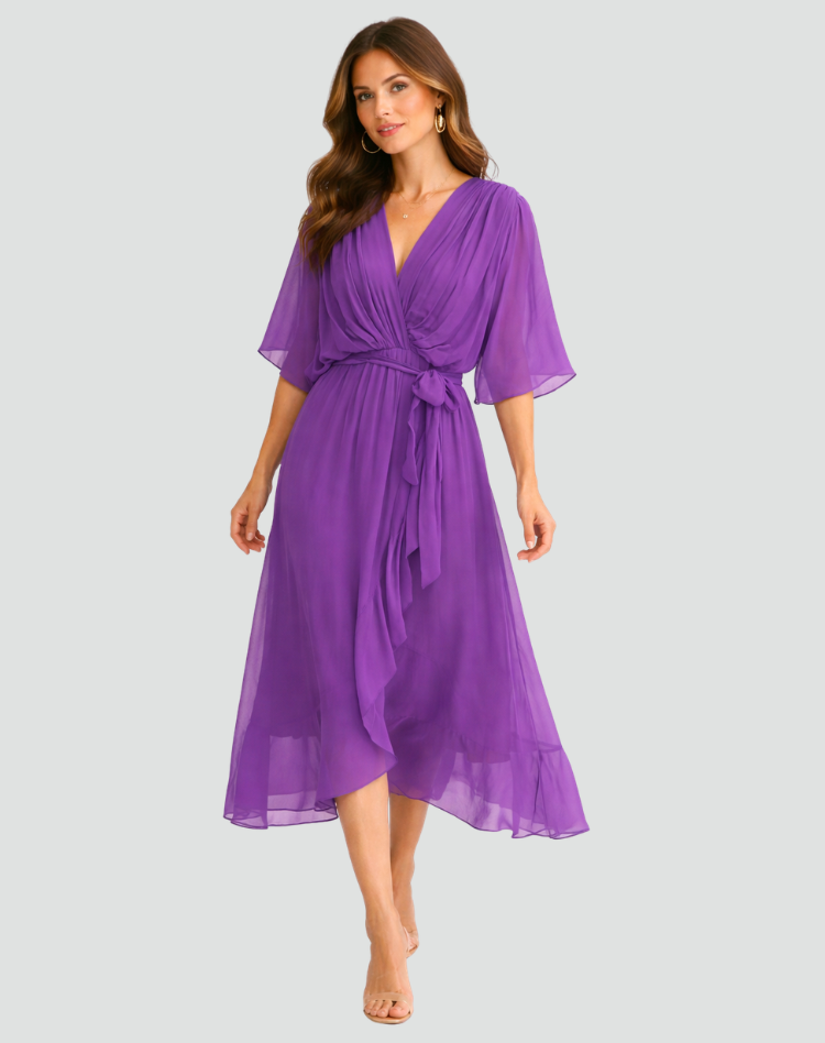 Women's Wrap Neck Midi Dress