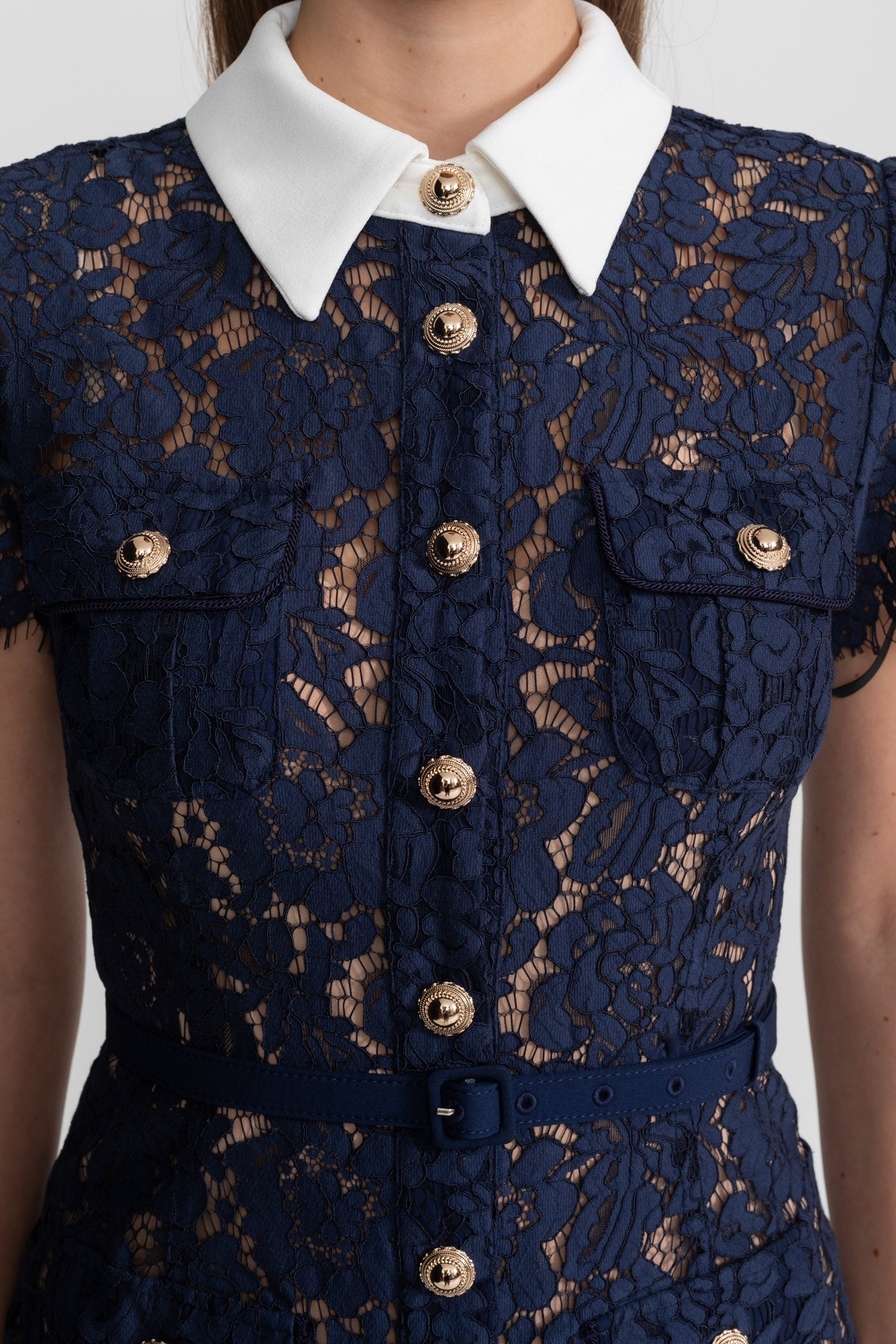 Women's Floral Lace Midi Dress – Navy