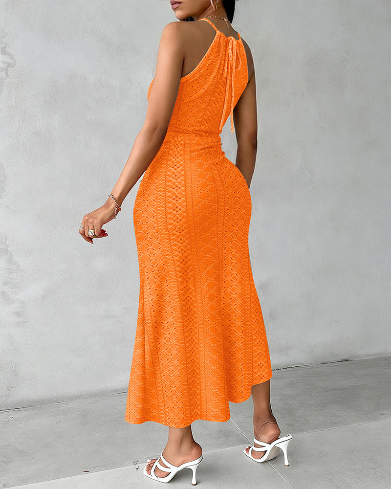 Women's Halter Knit Jacquard Slit Dress