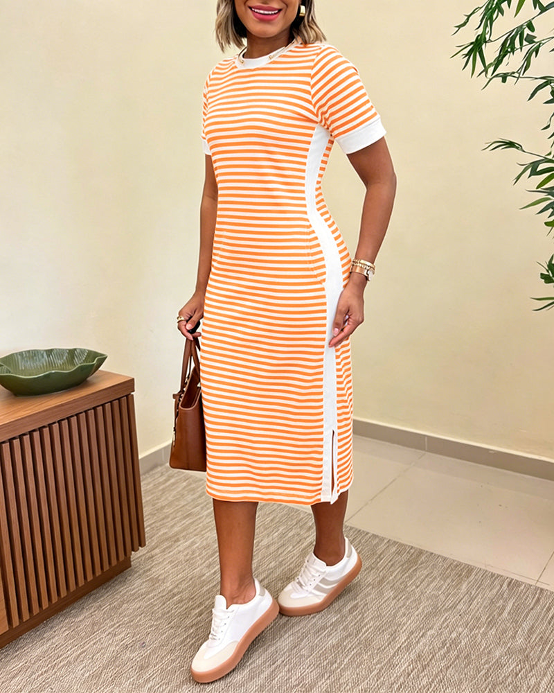 Women's Striped Colorblock T-Shirt Dress