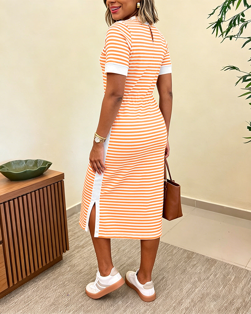 Women's Striped Colorblock T-Shirt Dress