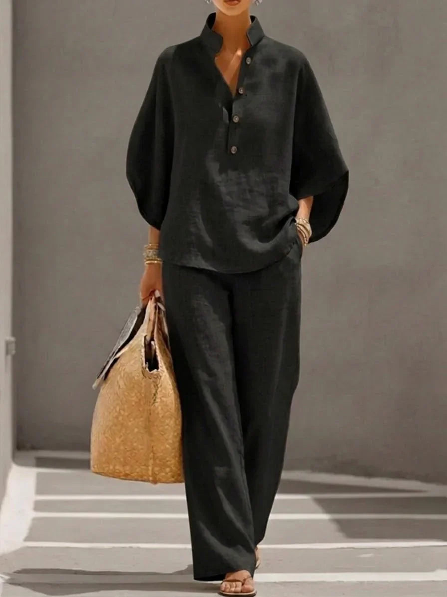 Maribel Linen Batwing Sleeve Set