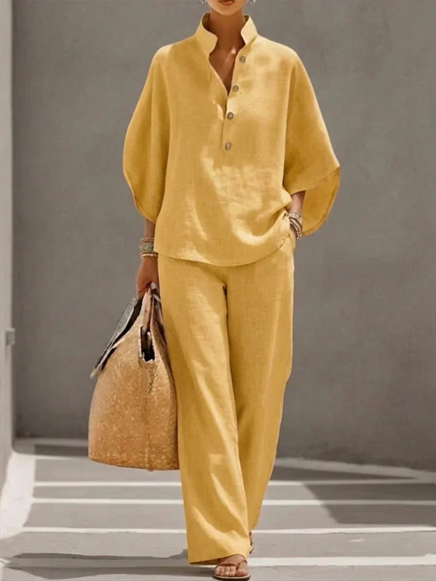 Maribel Linen Batwing Sleeve Set