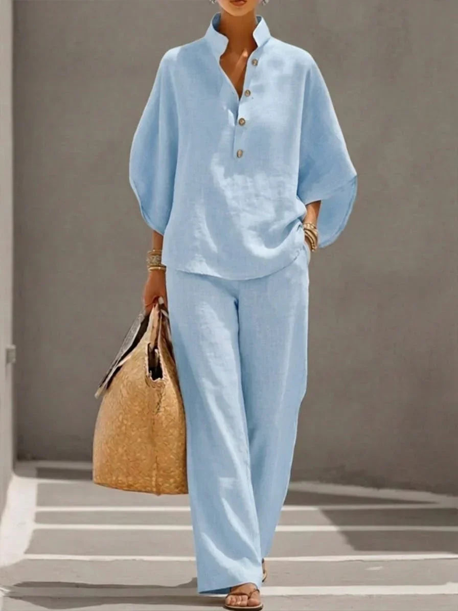Maribel Linen Batwing Sleeve Set