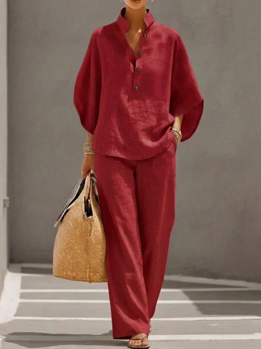 Maribel Linen Batwing Sleeve Set