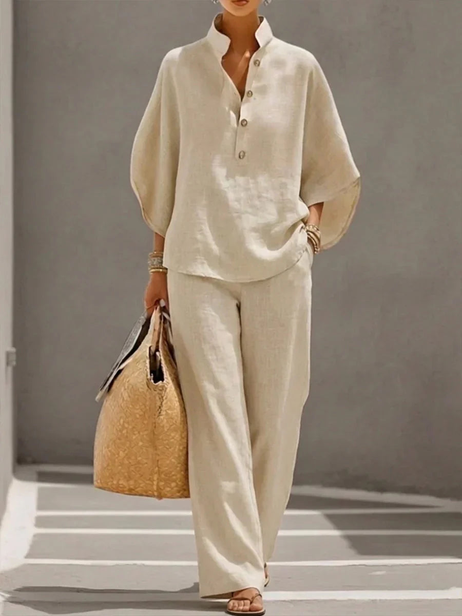 Maribel Linen Batwing Sleeve Set