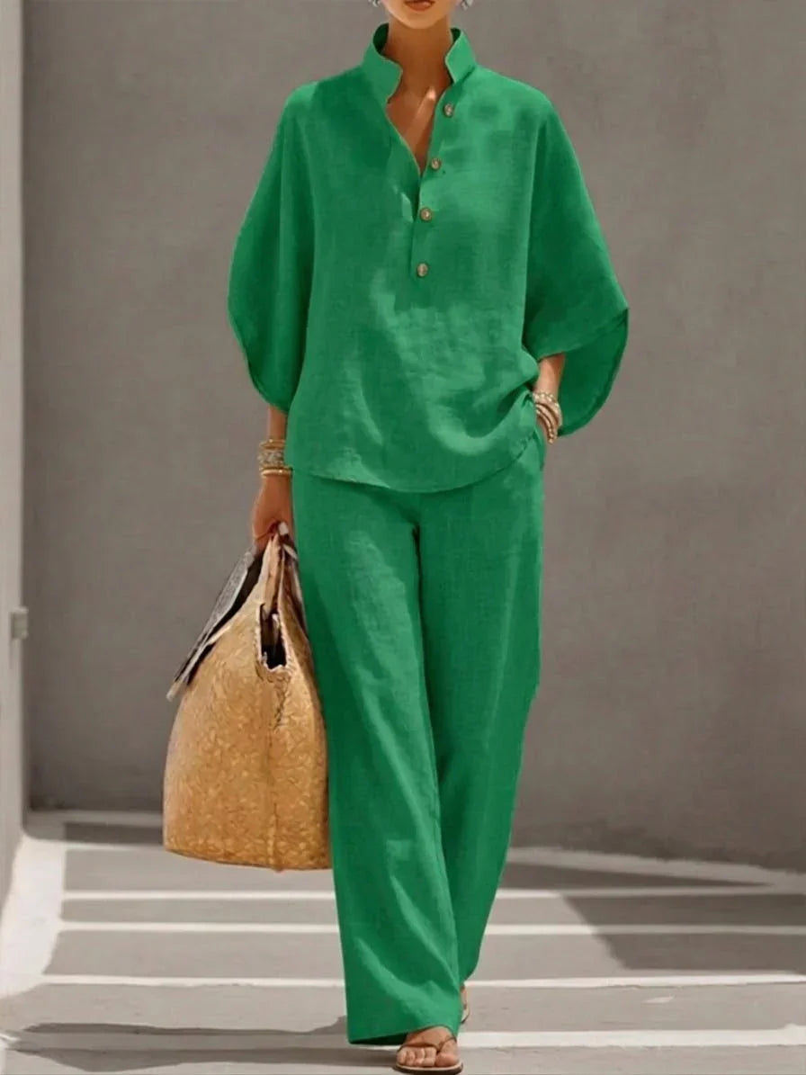 Maribel Linen Batwing Sleeve Set