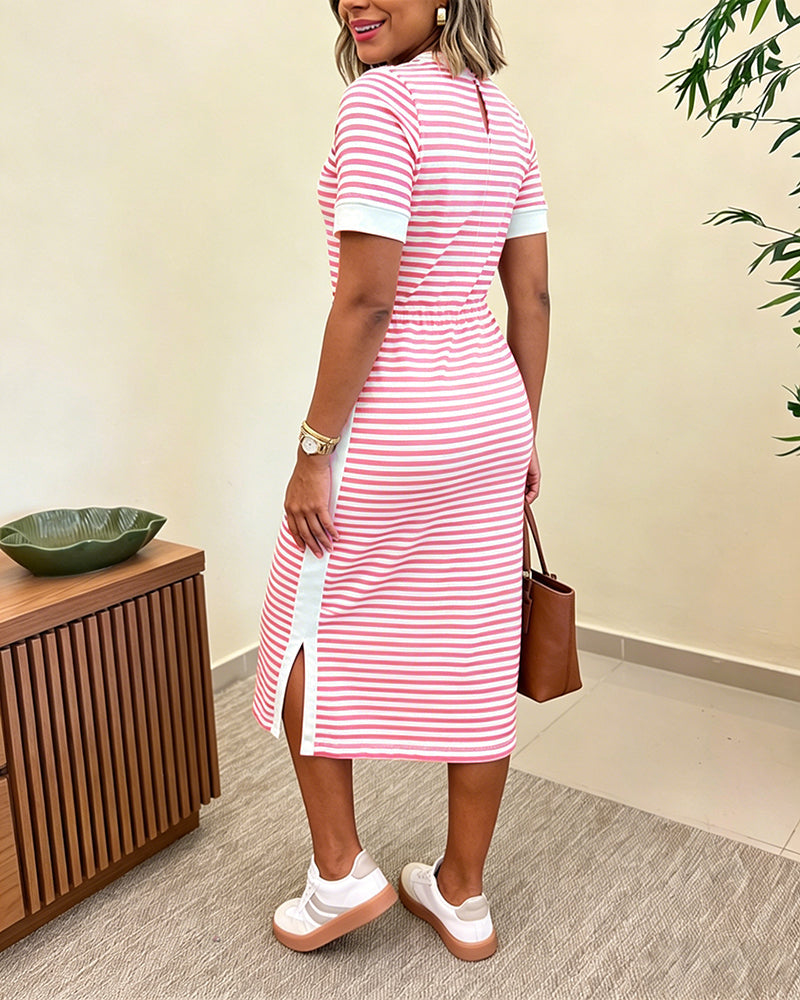 Women's Striped Colorblock T-Shirt Dress
