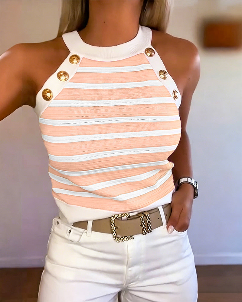 Women's Striped Halter Knit Tank Top