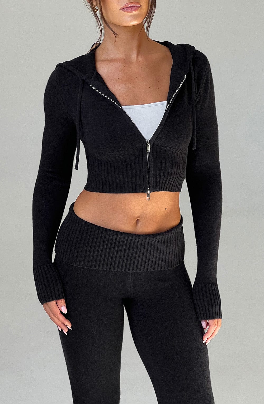 Portia Knit Hoodie – Black