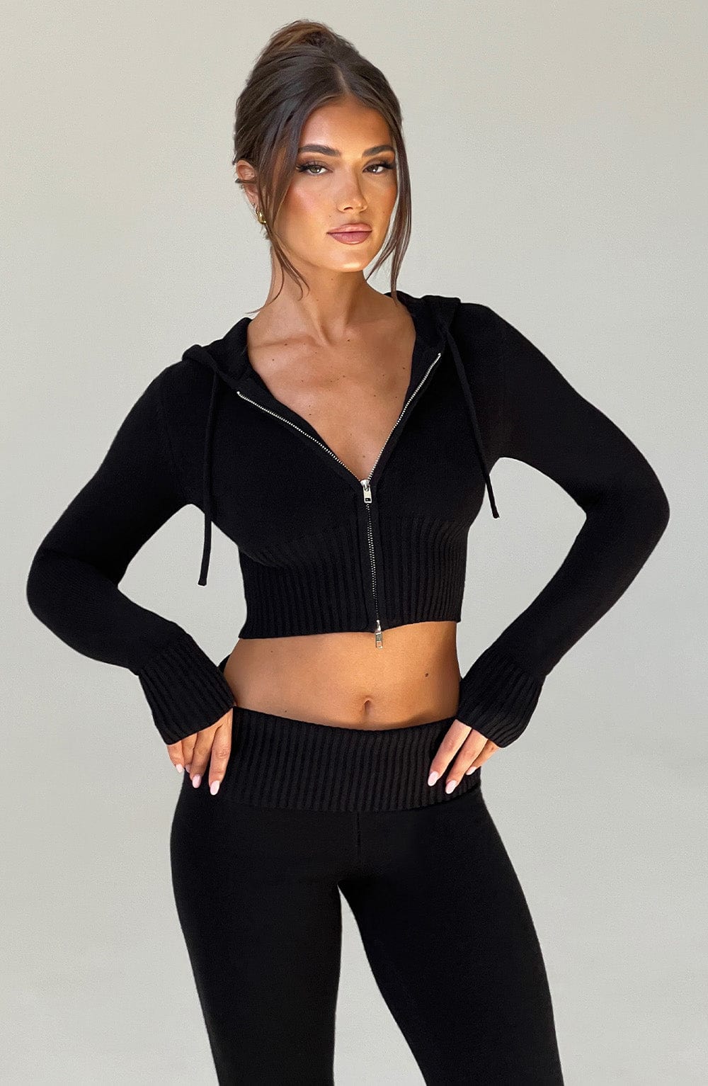 Portia Knit Hoodie – Black