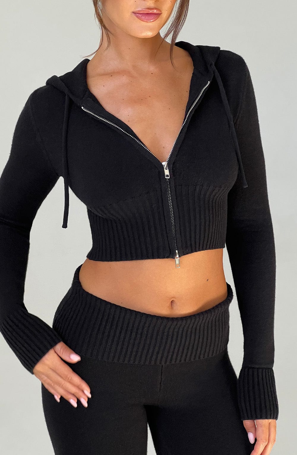 Portia Knit Hoodie – Black