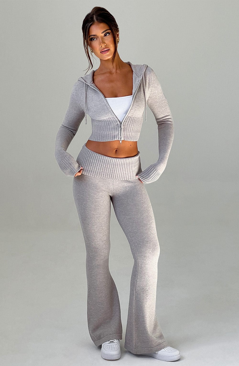 Portia Knit Pants – Light Grey Marl