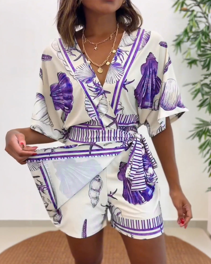 Women's Seashell Print Wrap Romper